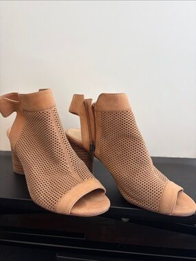Vince Camuto Perforated Open-Toe Booties in Cognac